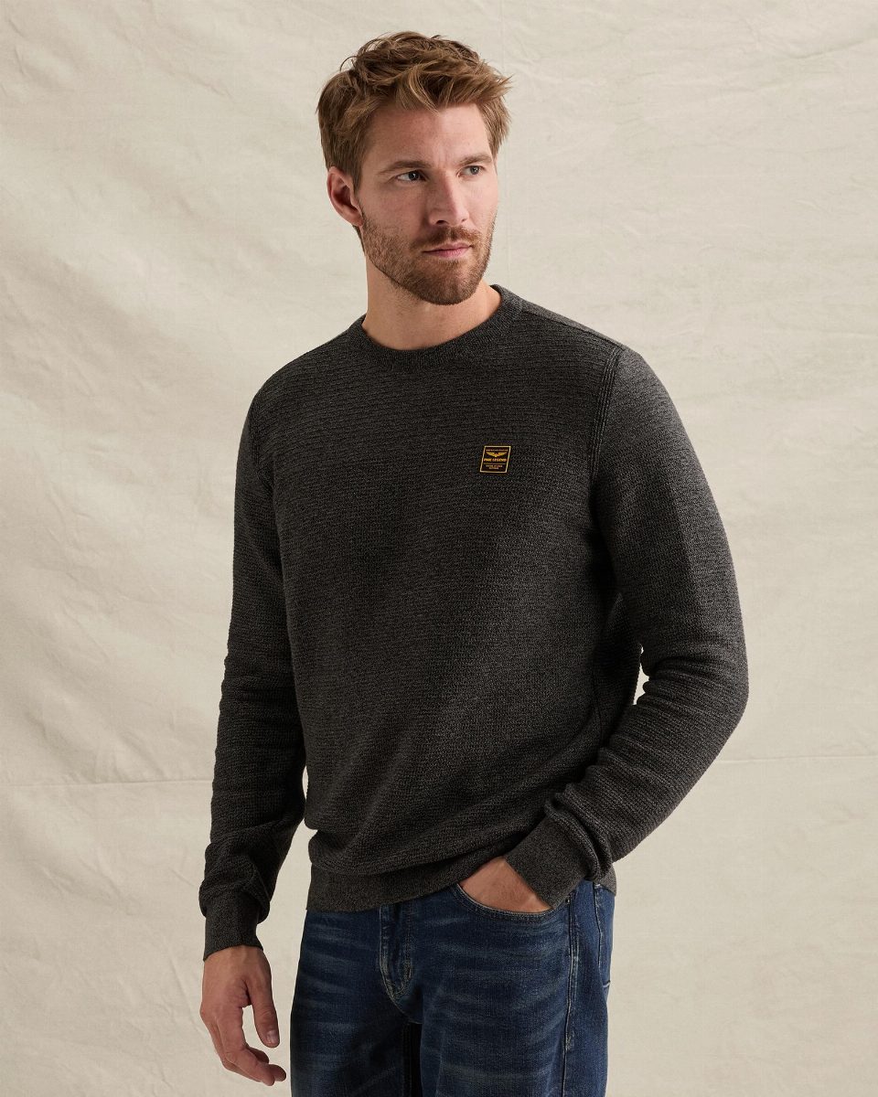 Trui van 100% katoen mouliné met structuur – jet black