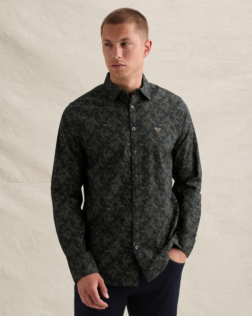 Overhemd met allover print en geborduurd logo – salute
