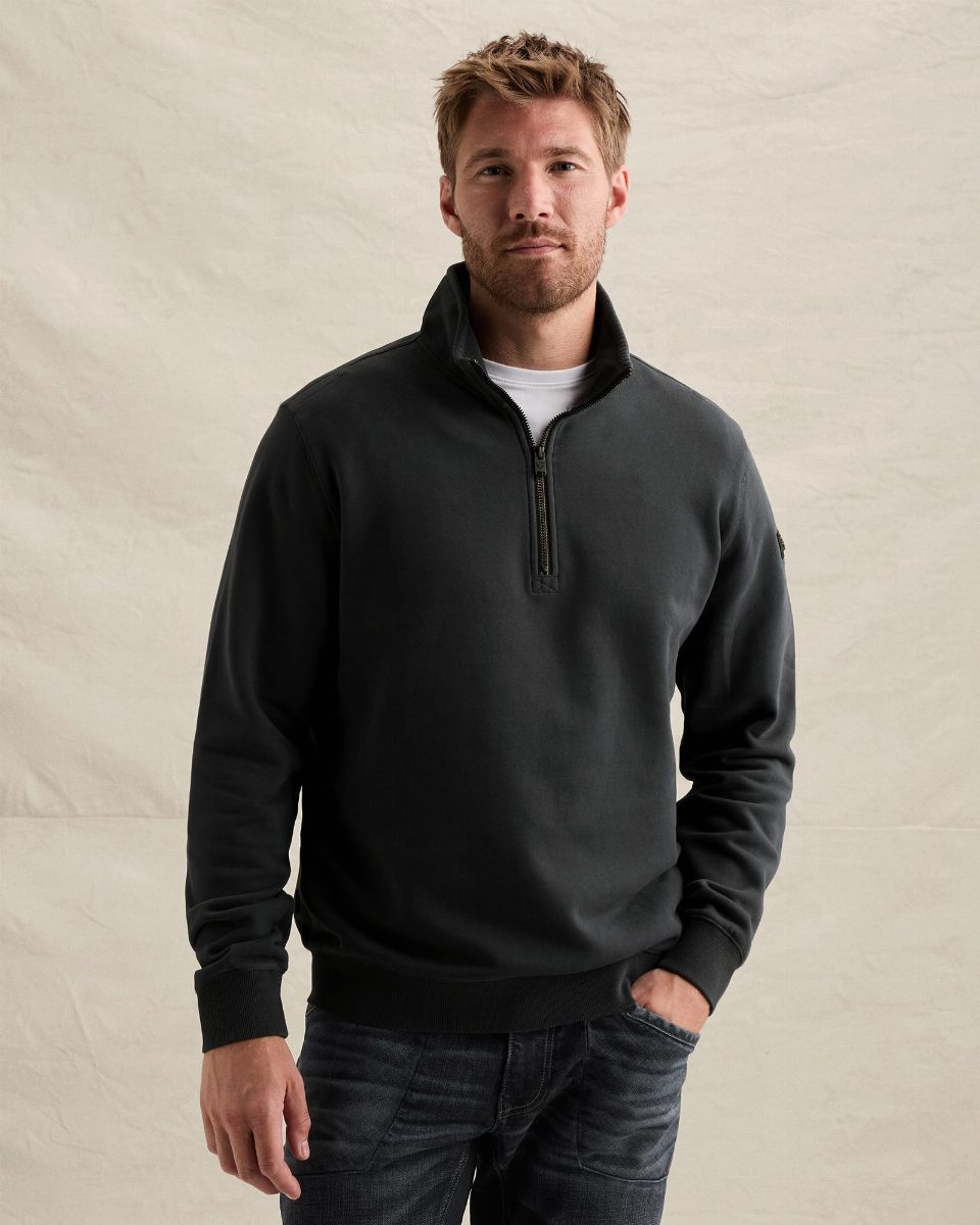 Sweatshirt met halve rits en garment-dye wassing – salute