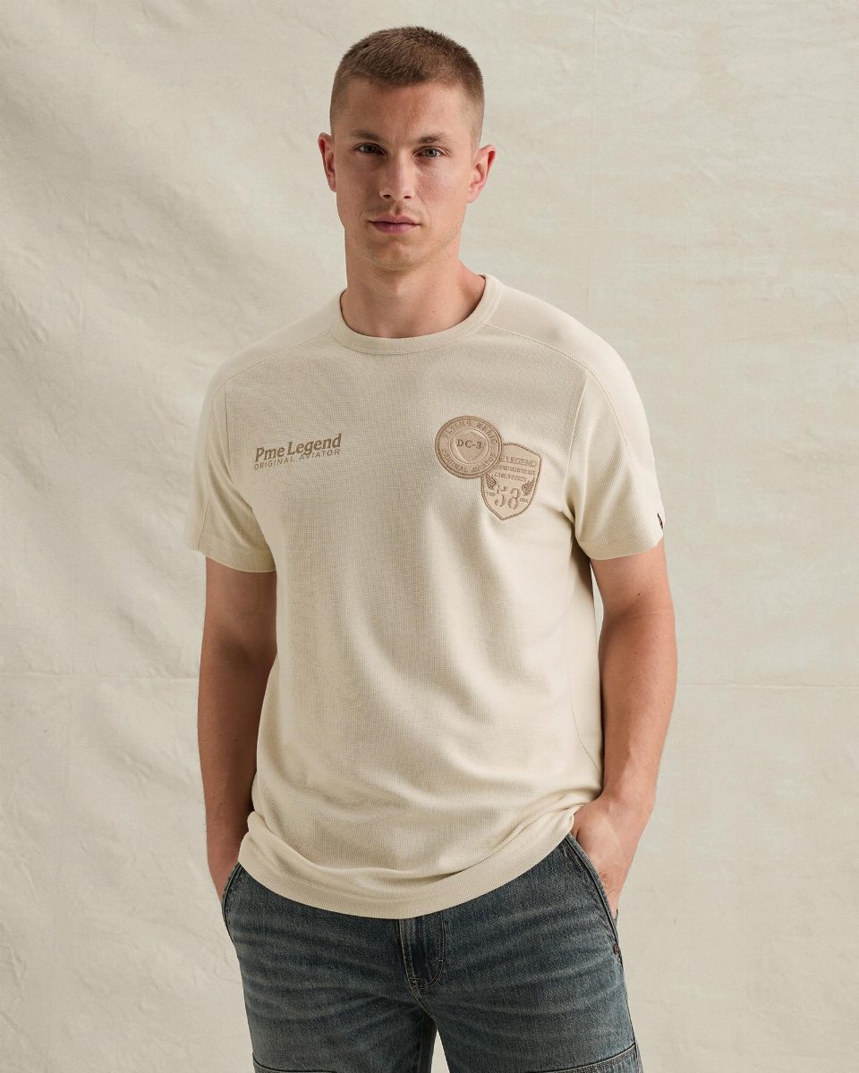 Piqué T-shirt met artworks – bone white
