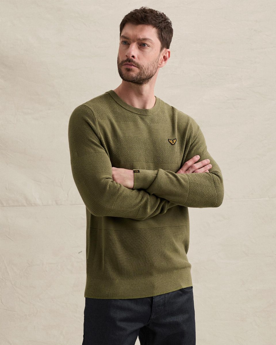 Trui met ronde hals en streeppatroon – loden green