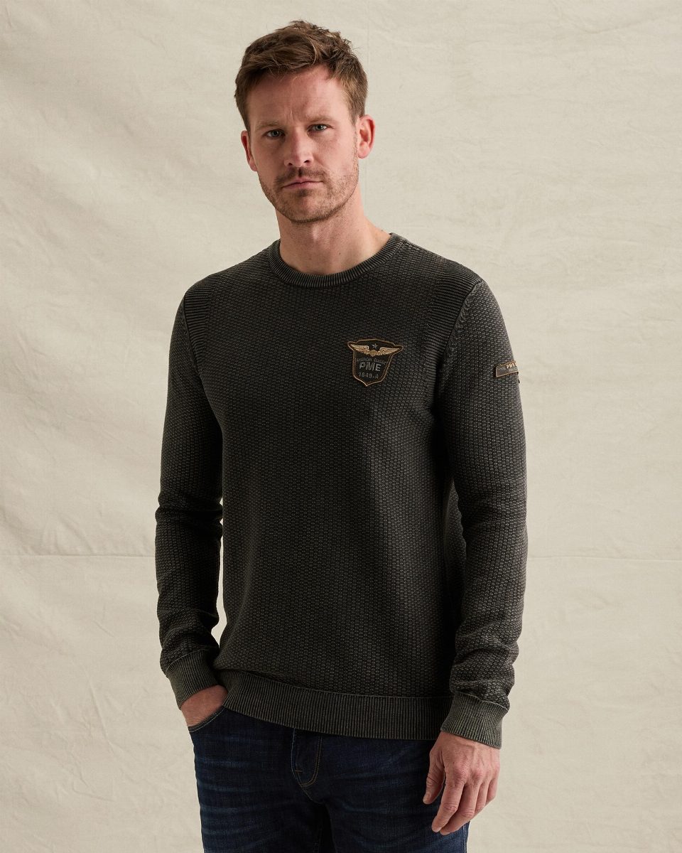 Trui met garment-dye wassing en stone wash – obsidian
