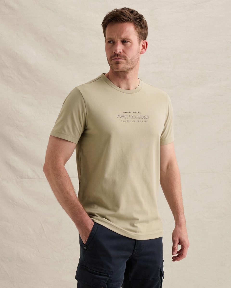 T-shirt van katoen met stretch en print – stone green