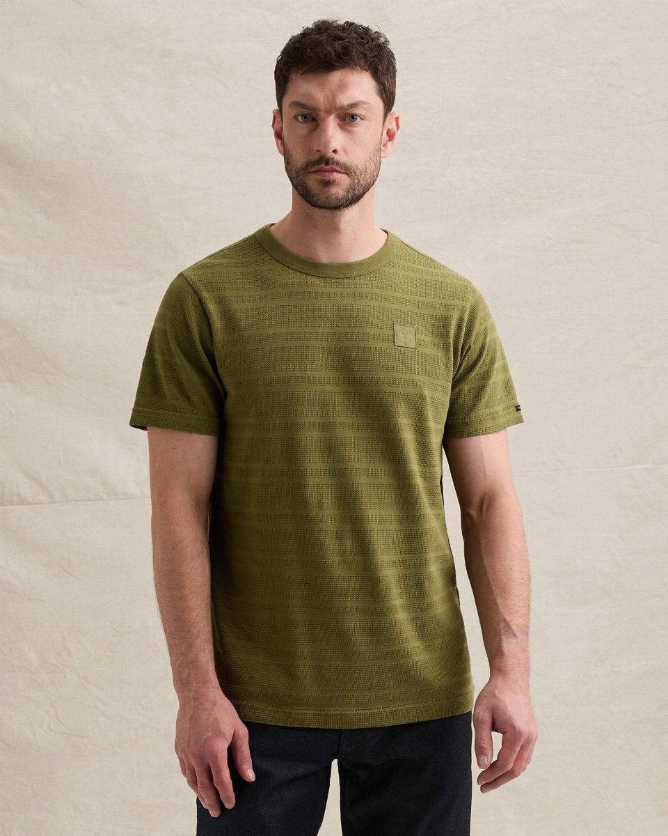 T-shirt met streeppatroon en wafelstructuur – loden green