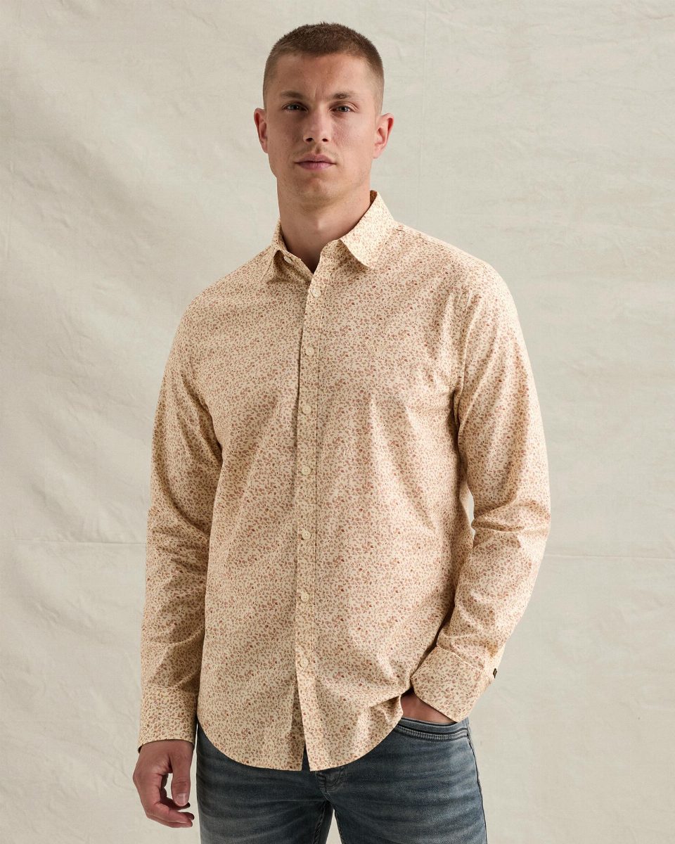 Poplin overhemd met allover print en borduursel – arabian spice