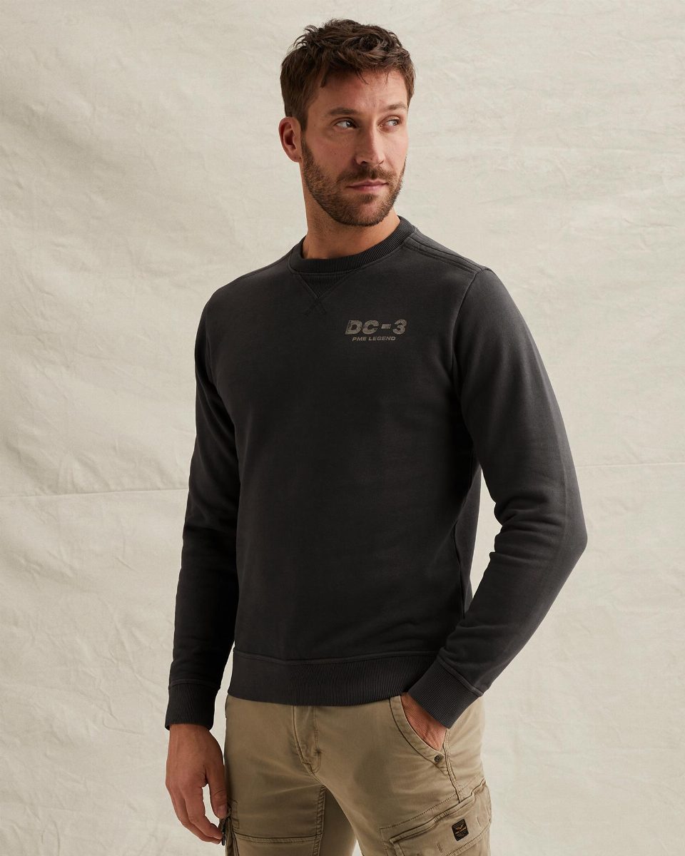 Sweatshirt met garment-dye wassing en artwork – obsidian