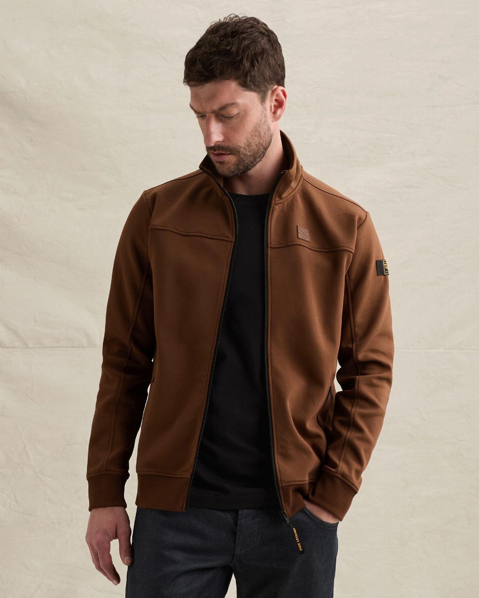 Sweat jacket met ritssluiting en gequilt patroon – cappuccino