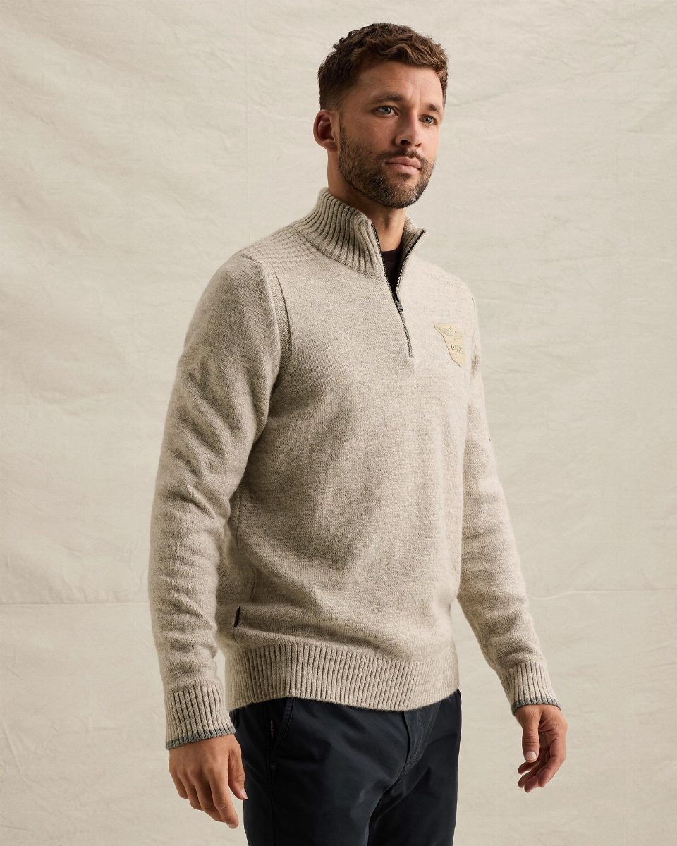 Trui met halve rits en flight pocket – bone white