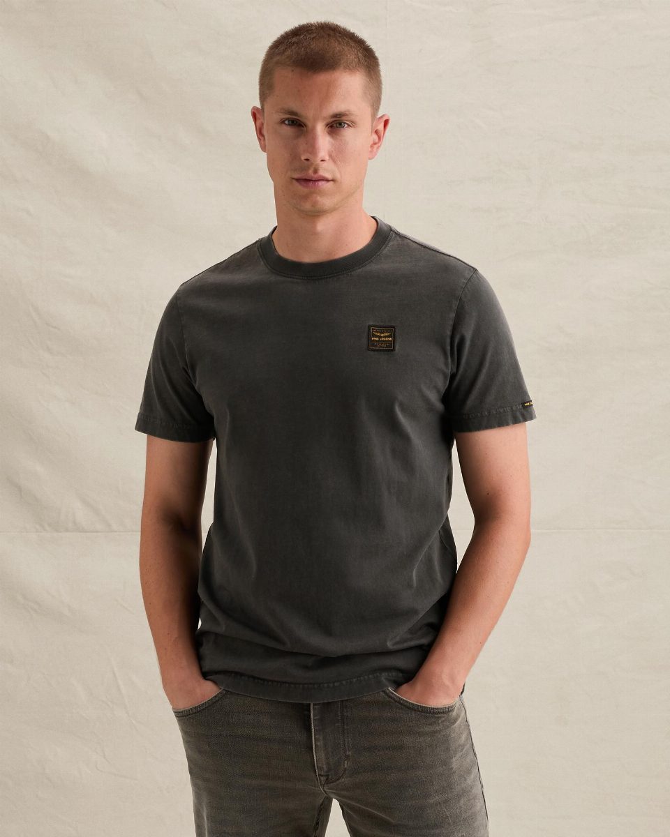 T-shirt van 100% katoen met garment-dye wassing – obsidian
