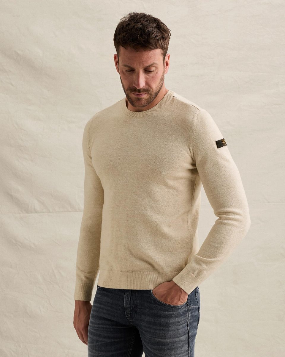 Trui van een katoenblend met ronde hals – bone white