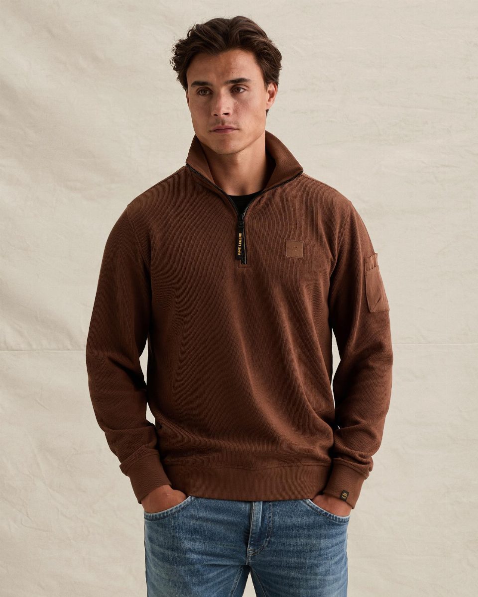 Sweatshirt met halve rits en flight pocket – cappuccino