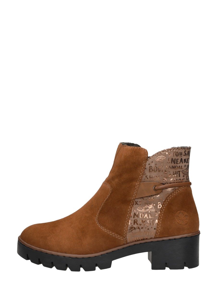 Rieker - Enkellaarsjes Plat – cognac