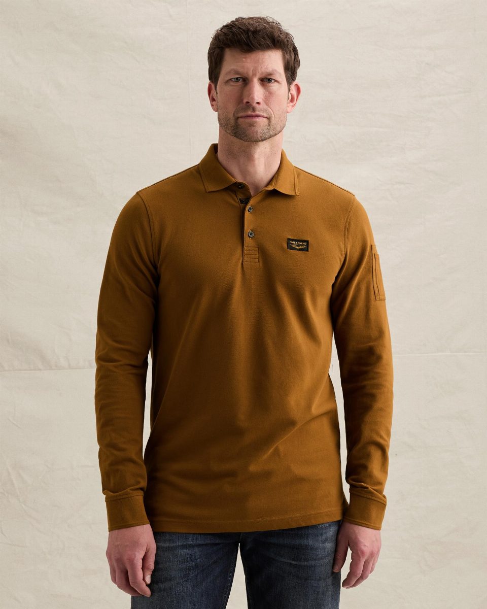 American Classic polo met lange mouwen en flight pocket – golden brown
