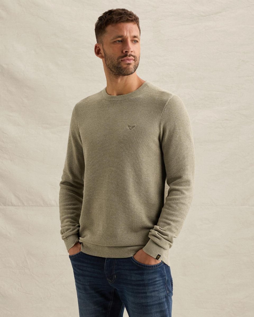 Trui van katoen/modal met ronde hals – stone green
