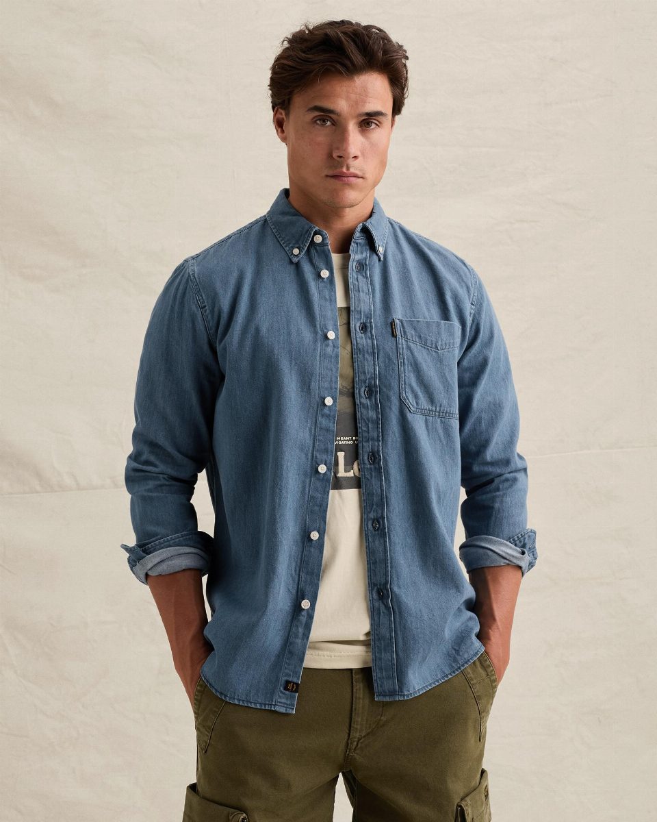Indigo denim overhemd met borstzak
