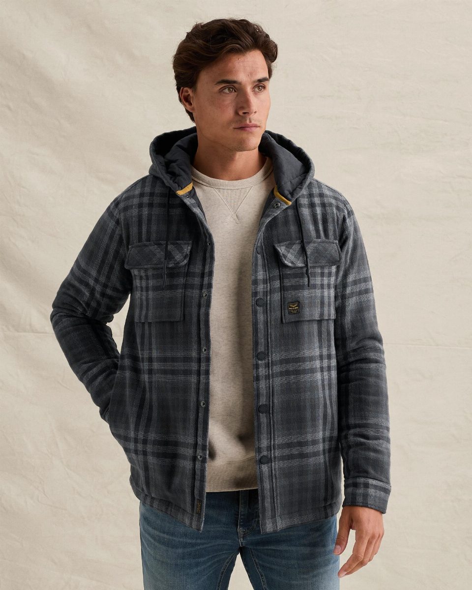 Overshirt met ruitpatroon en gequilte capuchon