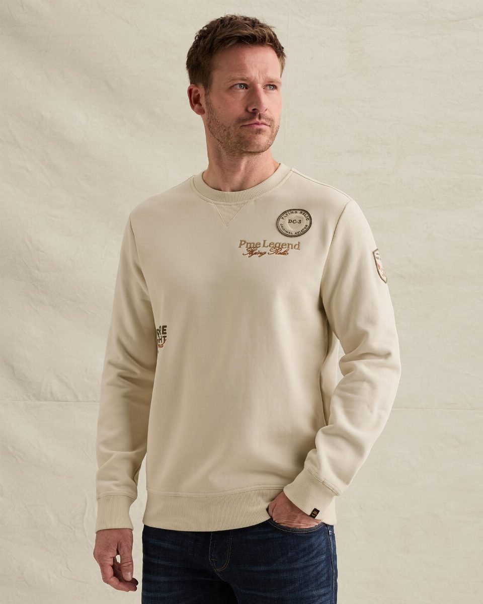 Sweatshirt met garment-dye wassing en artworks – bone white