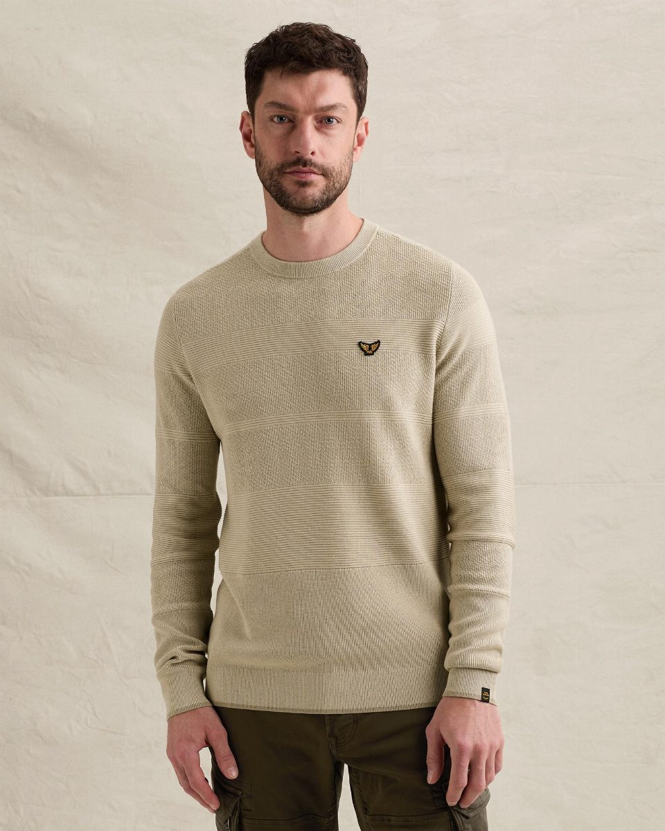 Trui met ronde hals en streeppatroon – stone green