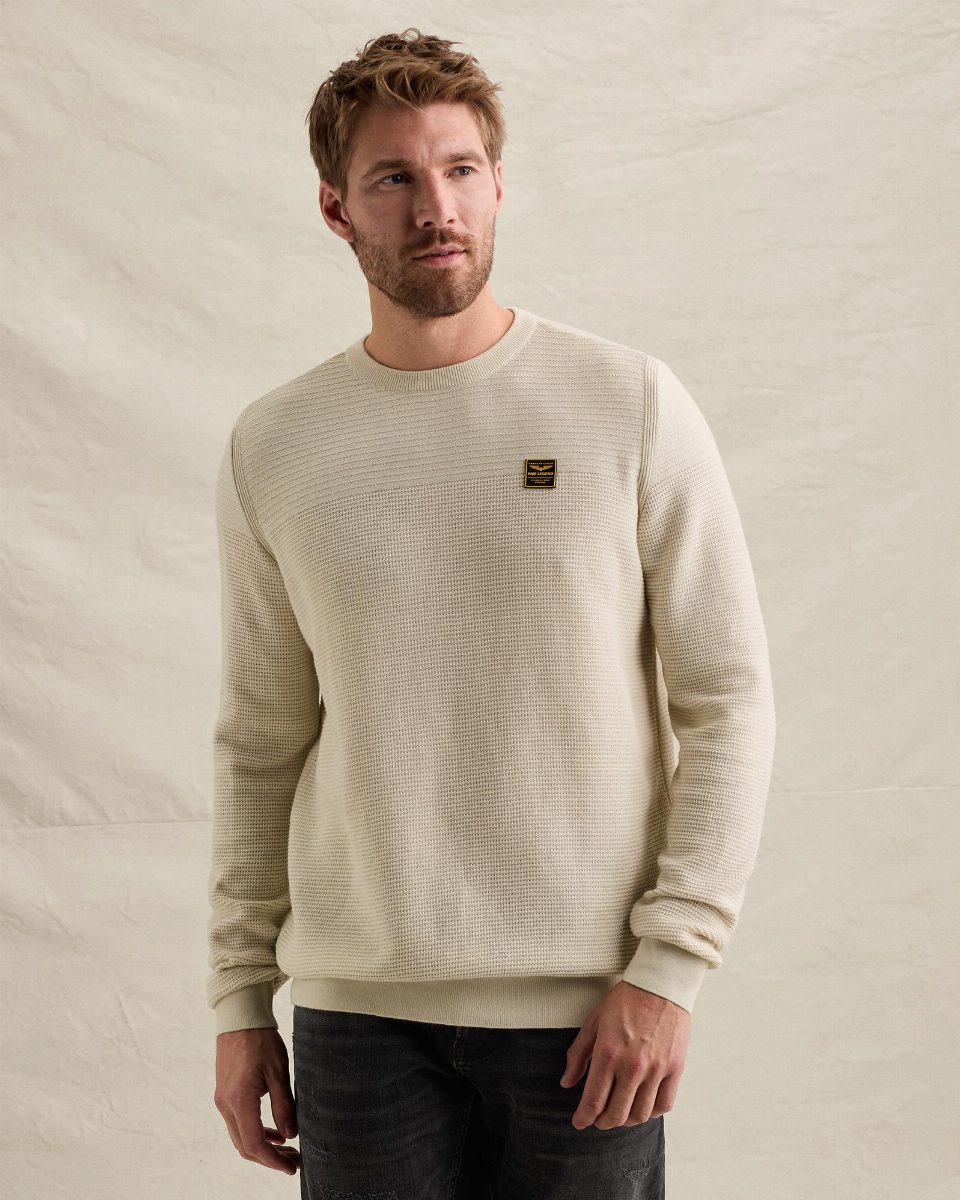 Trui van 100% katoen mouliné met structuur – bone white