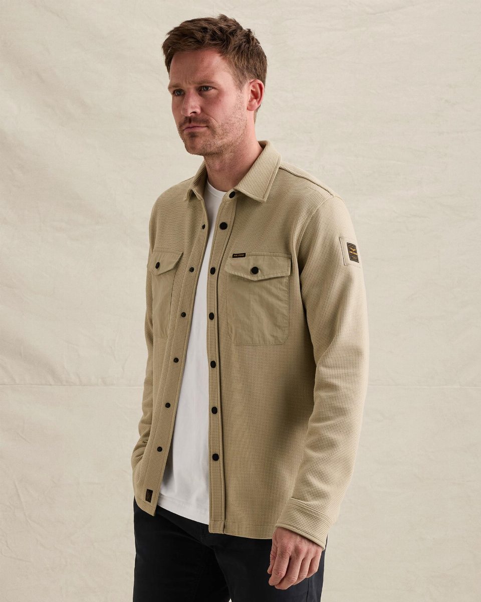 Cargo overshirt met wafelstructuur – stone green