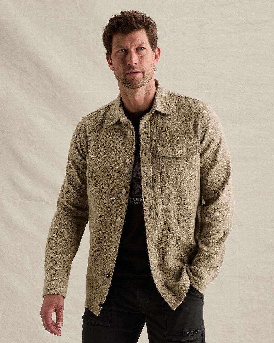 Overhemd van flanel met borstzak – stone green