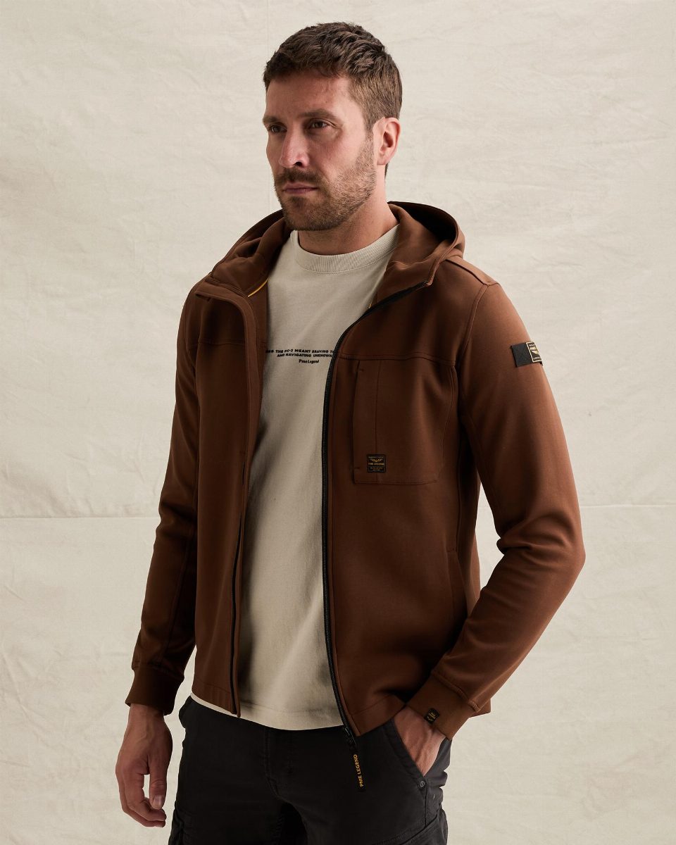Sweatvest met capuchon en ritssluiting – cappuccino