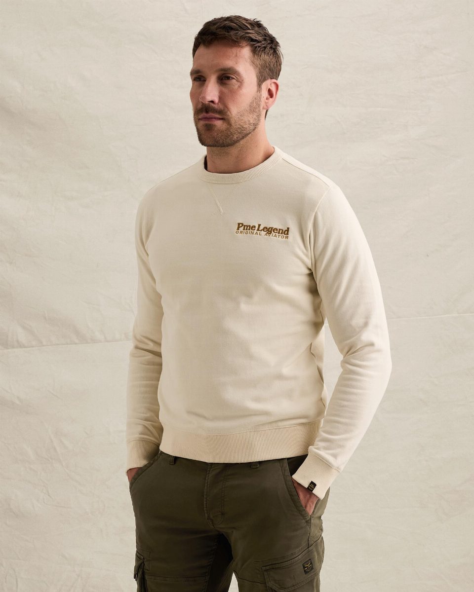 Sweatshirt van peached fleece met artwork – bone white