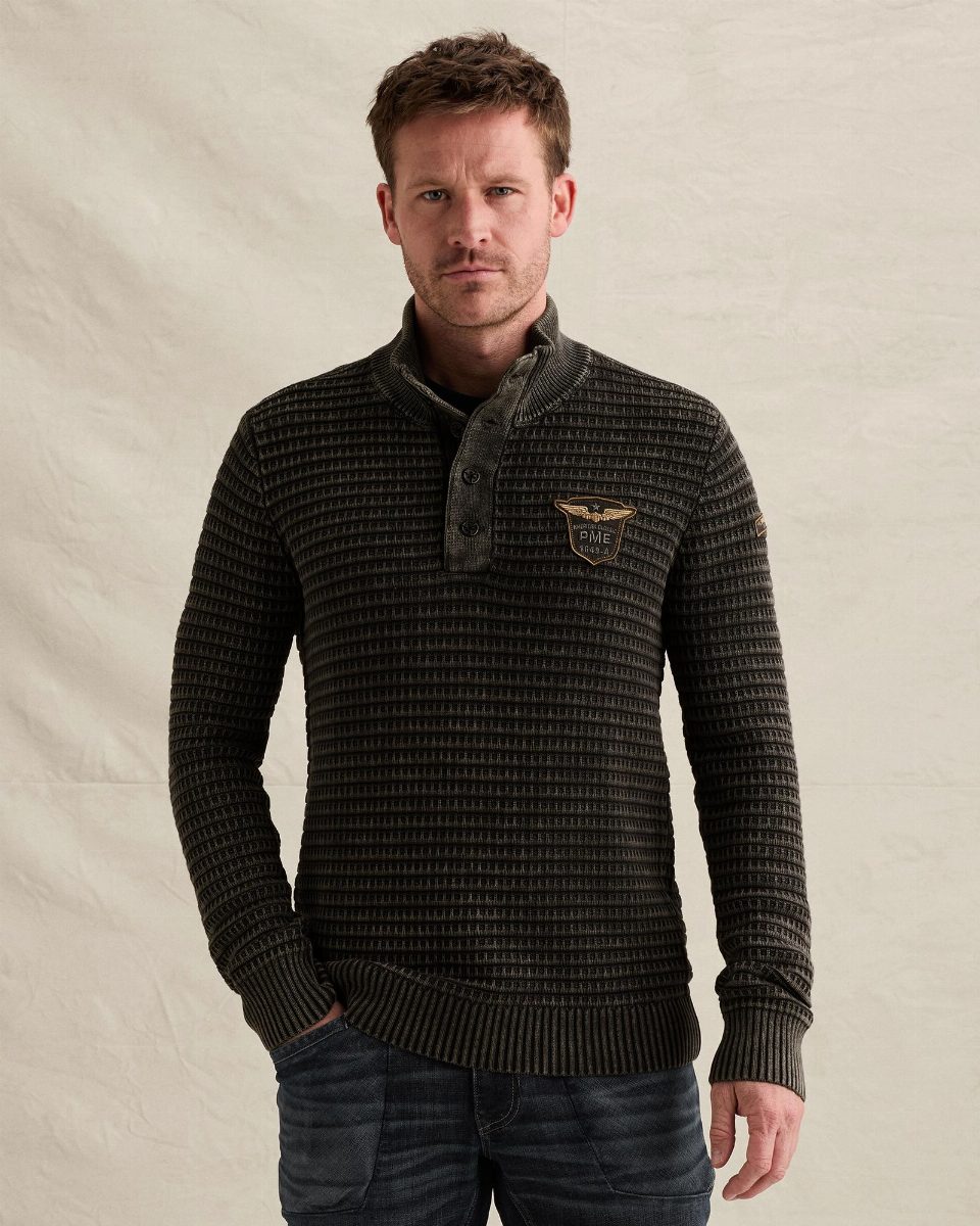 Trui met hoge kraag en stone wash – obsidian