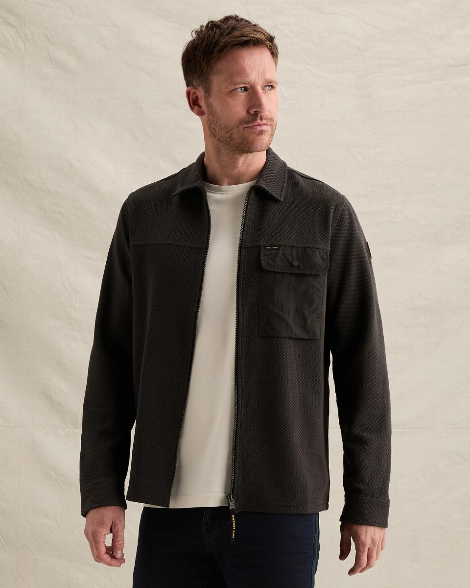 Overshirt met wafelstructuur en cargo borstzak – obsidian