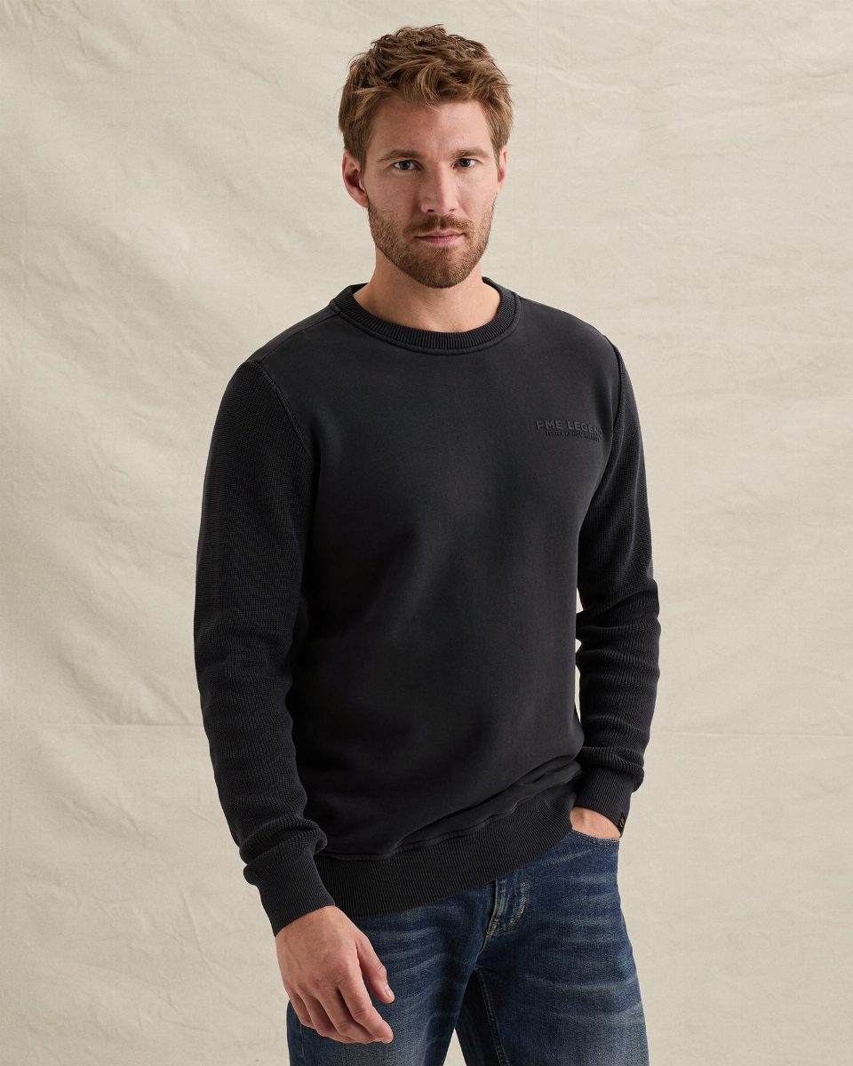 Sweatshirt met gebreide mouwen en print – salute