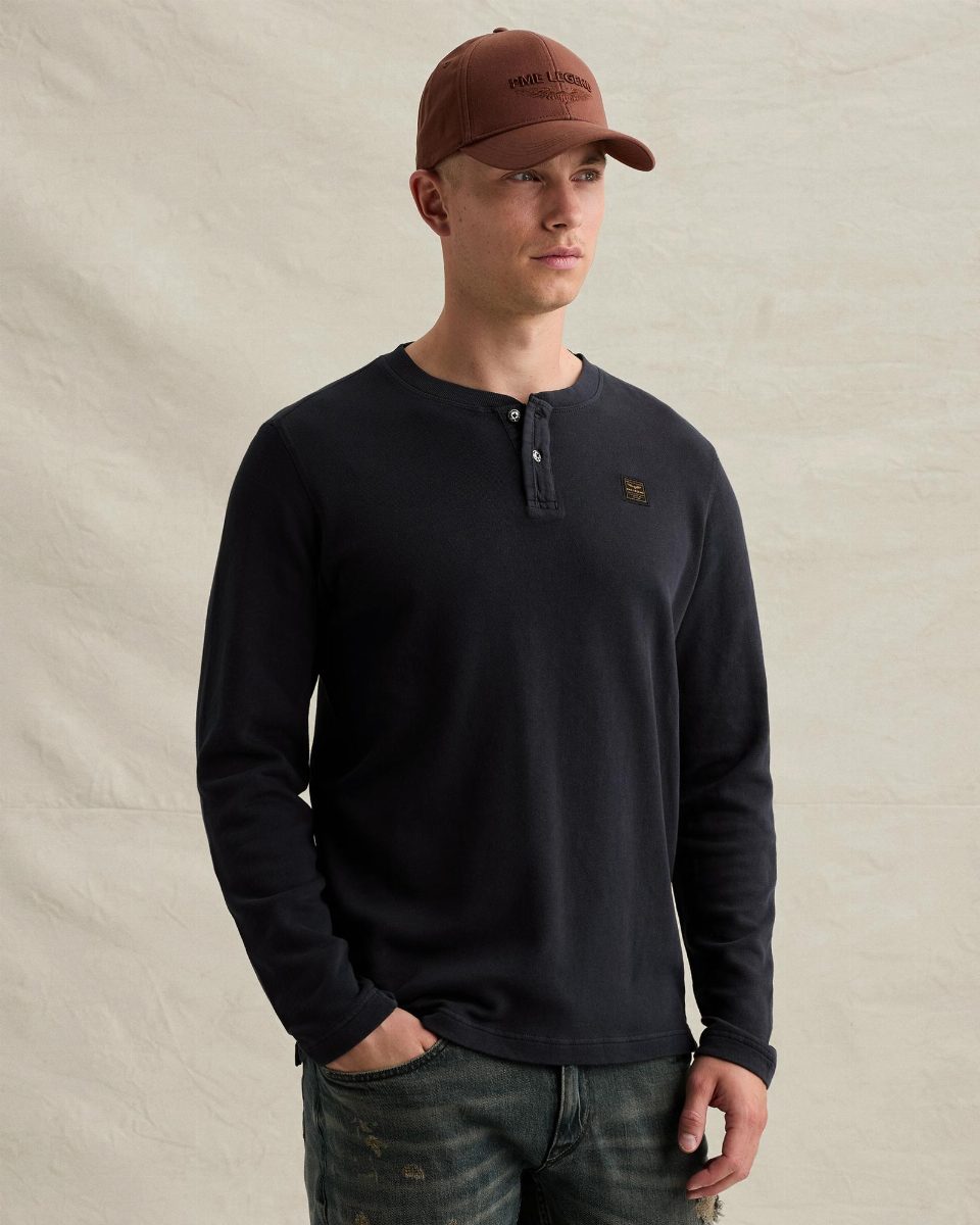 Henley T-shirt met lange mouwen en garment-dye wassing – salute