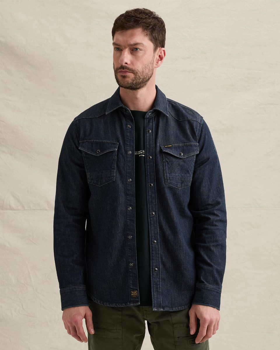 Denim shirt met knoopsluiting en badge