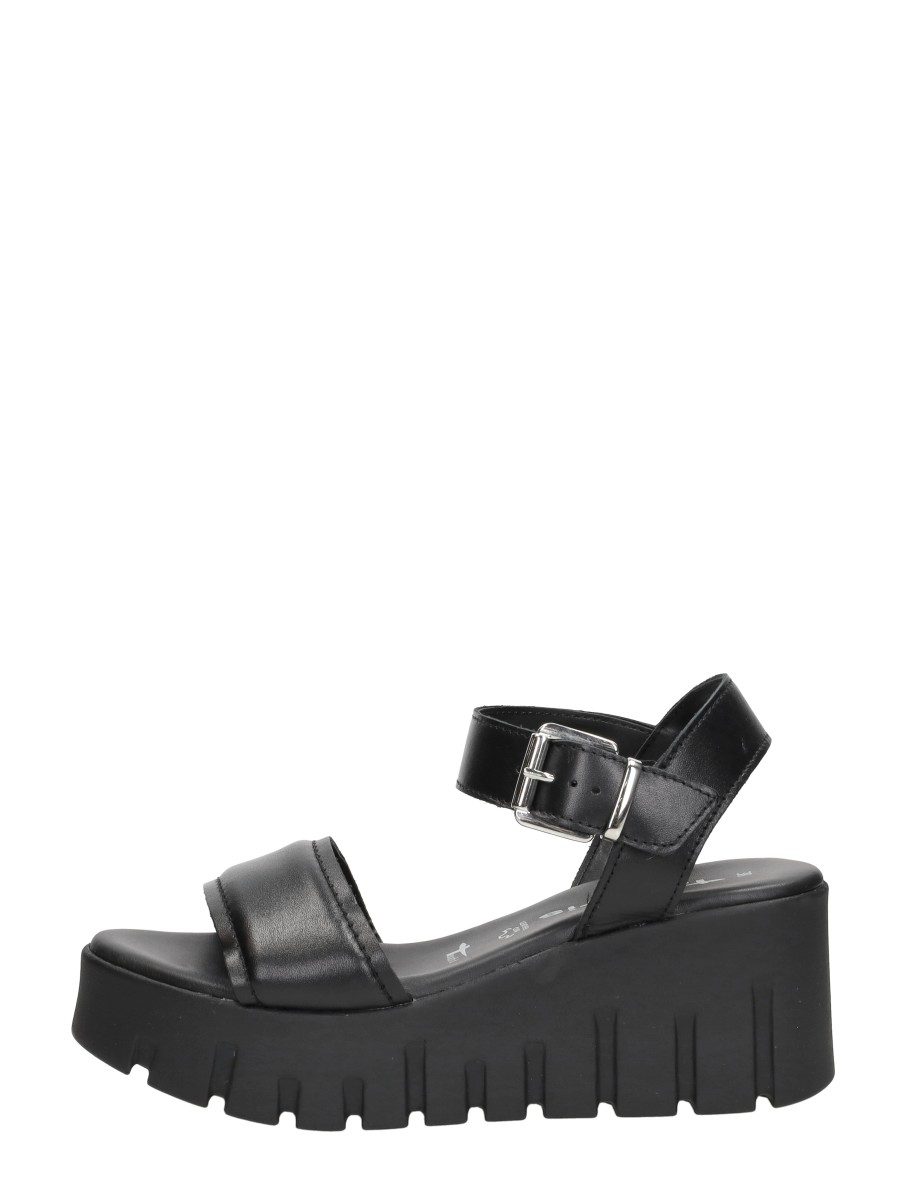 Tamaris - Sandalen Plat – zwart