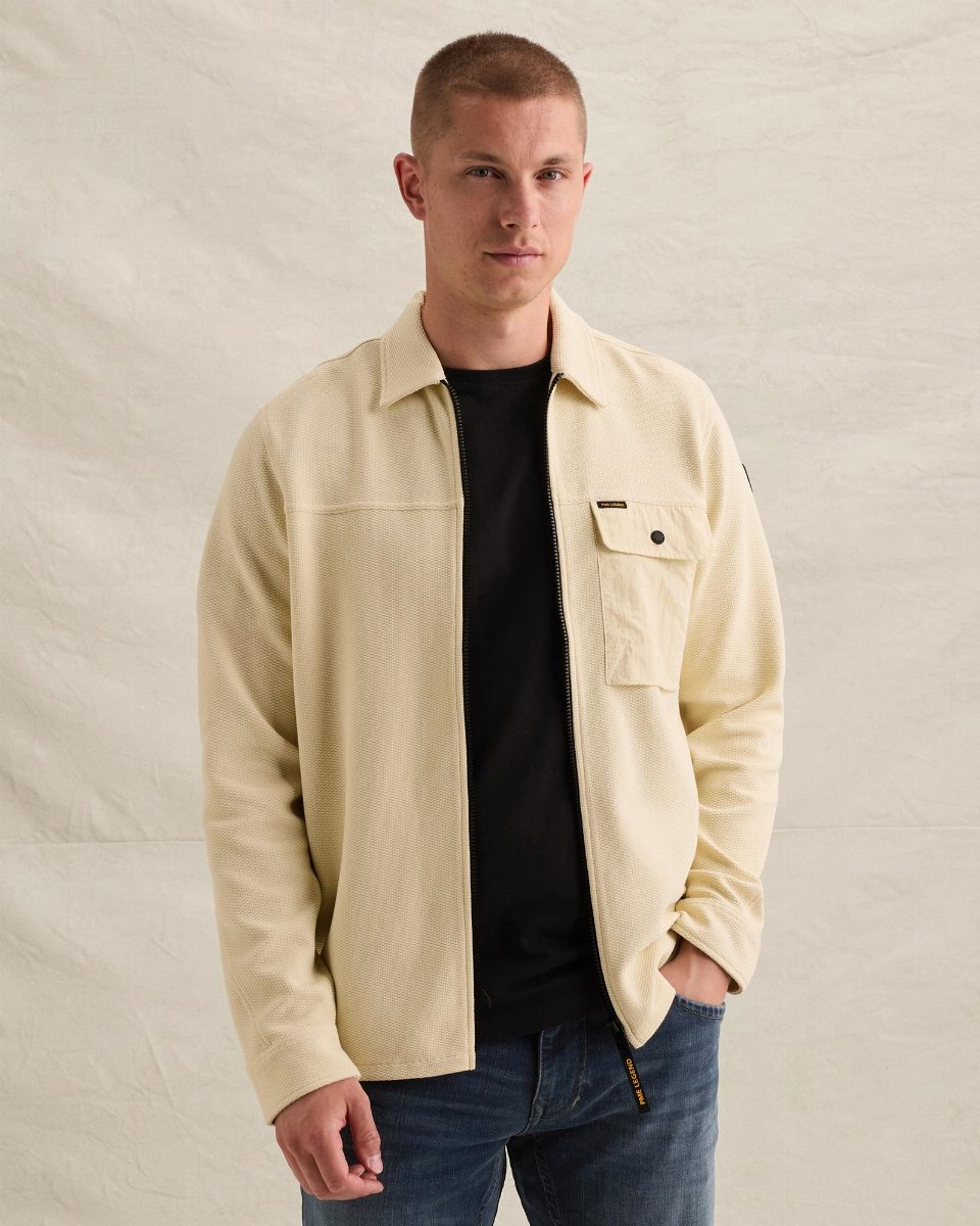 Overshirt met wafelstructuur en cargo borstzak – bone white