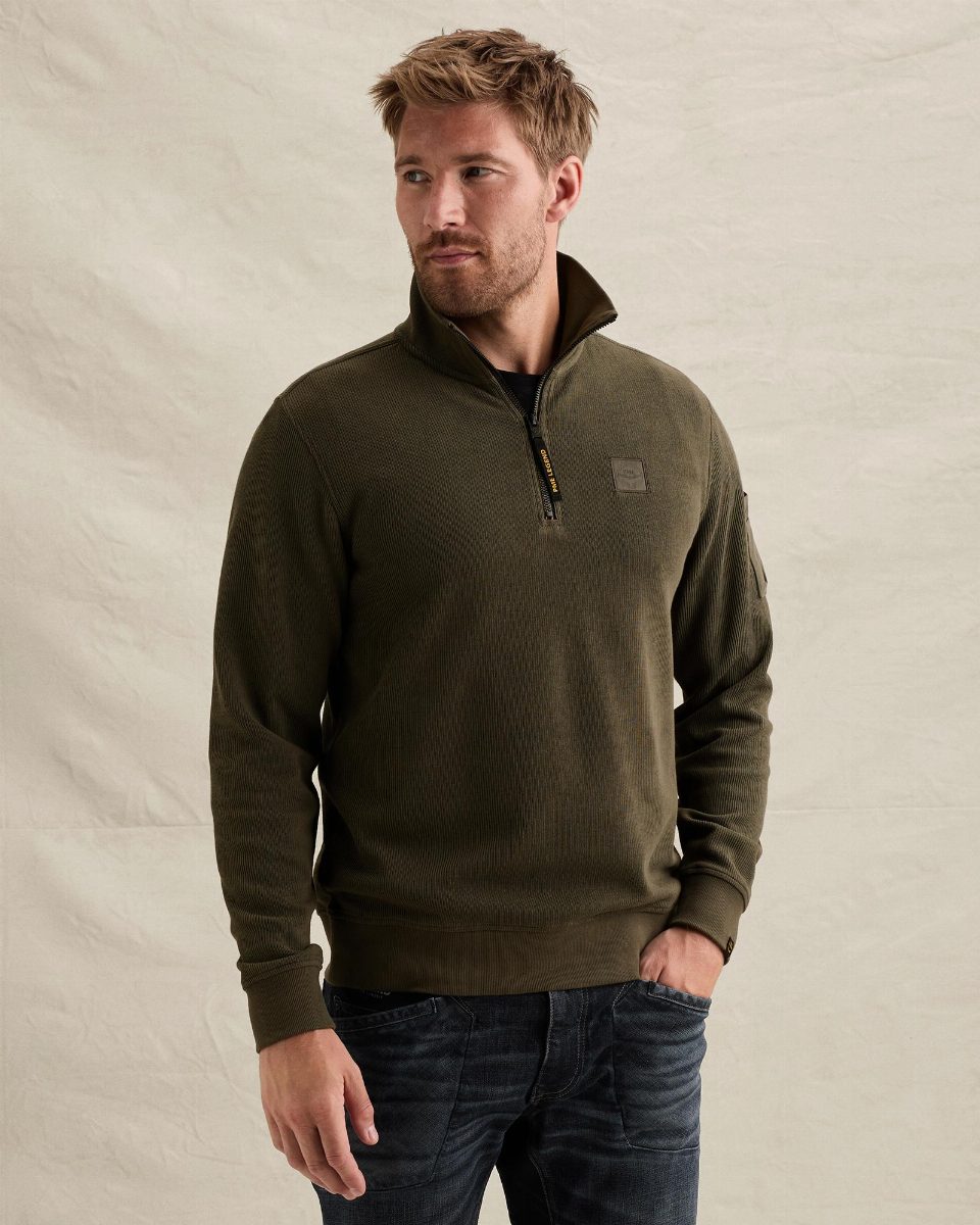 Sweatshirt met halve rits en flight pocket – beluga