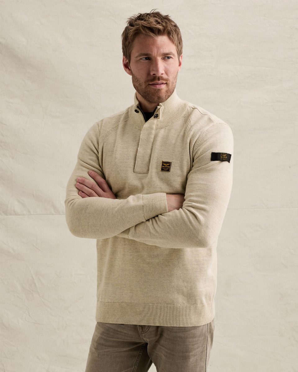 Trui met halve rits en raglanmouwen – bone white
