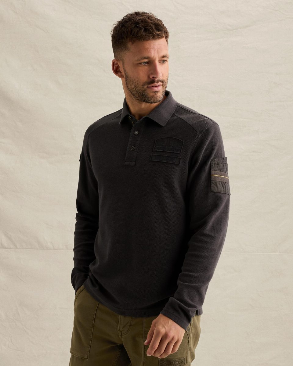 Polo met lange mouwen en flight pocket – obsidian