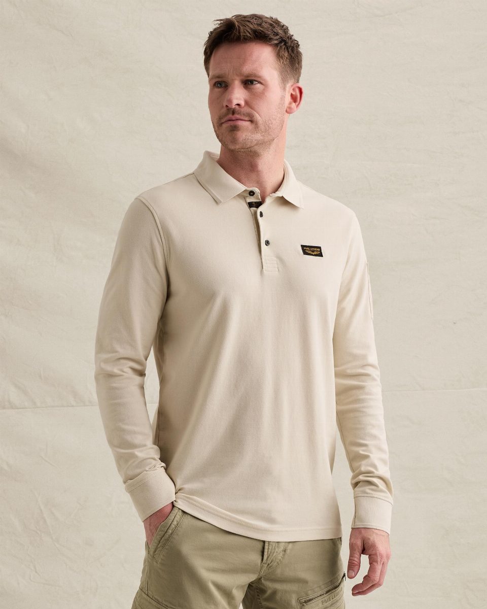 American Classic polo met lange mouwen en flight pocket – bone white