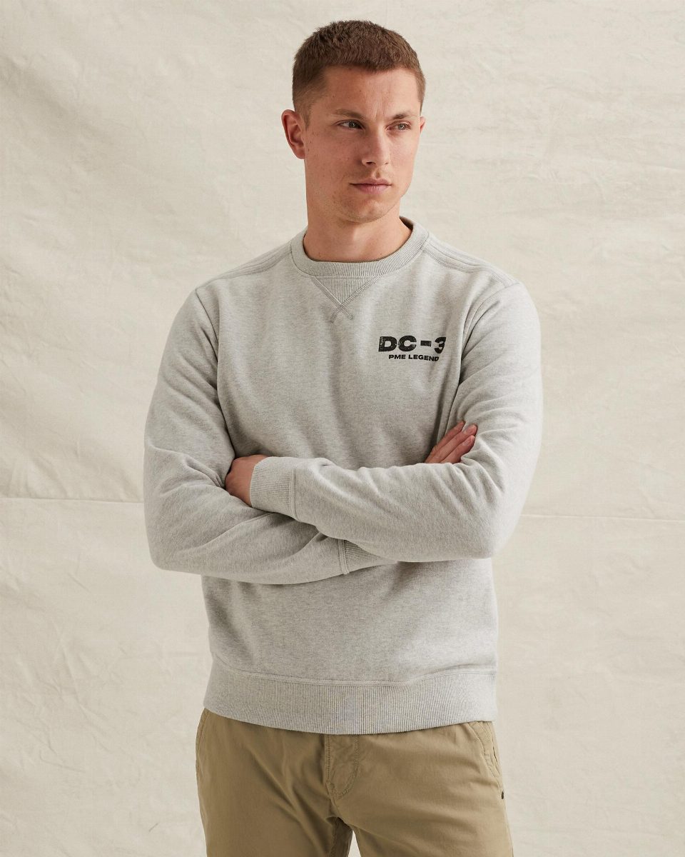 Sweatshirt met garment-dye wassing en artwork – light grey melee