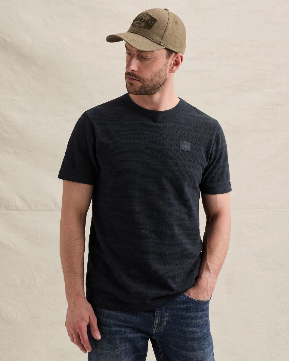 T-shirt met streeppatroon en wafelstructuur – salute