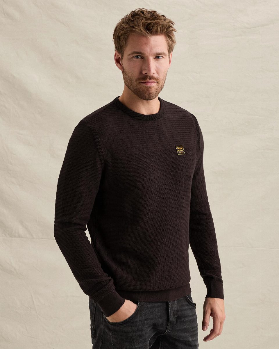 Trui van 100% katoen mouliné met structuur – dark aubergine