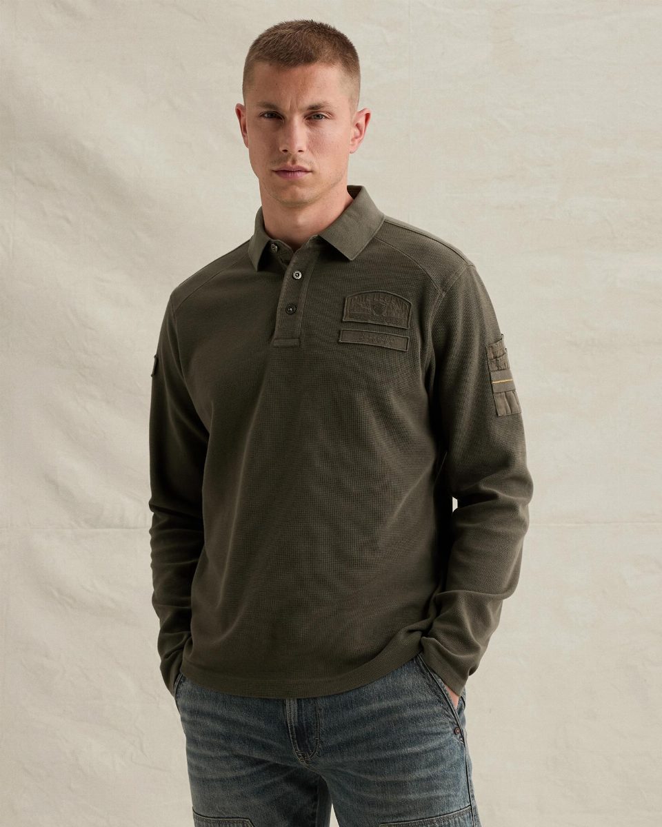 Polo met lange mouwen en flight pocket – beluga
