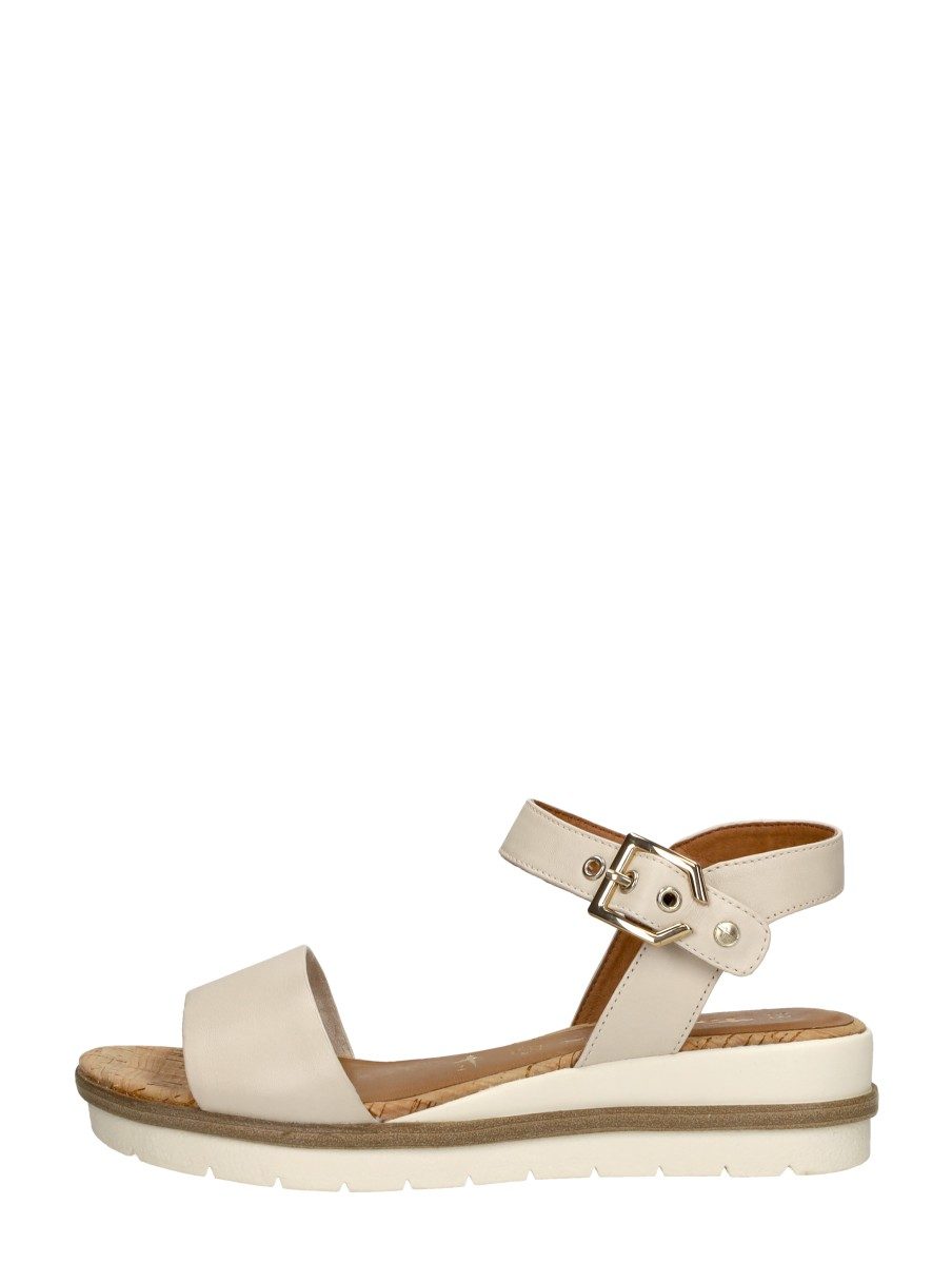 Tamaris - Sandalen Plat – gebroken wit