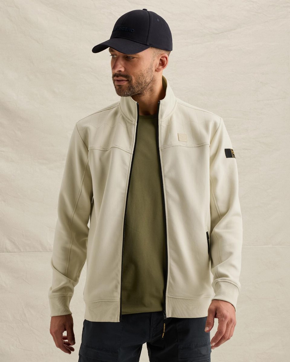 Sweat jacket met ritssluiting en doorgestikt patroon – bone white