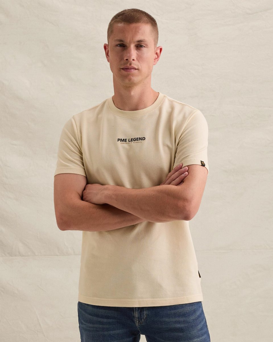 T-shirt met klein artwork en wafelstructuur – bone white