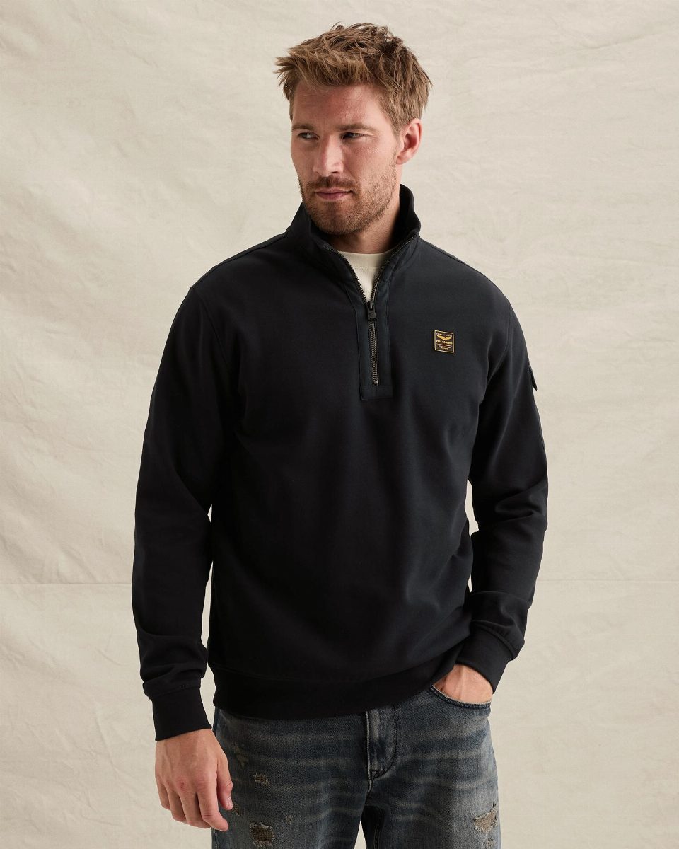 Sweatshirt met halve rits en badge – salute