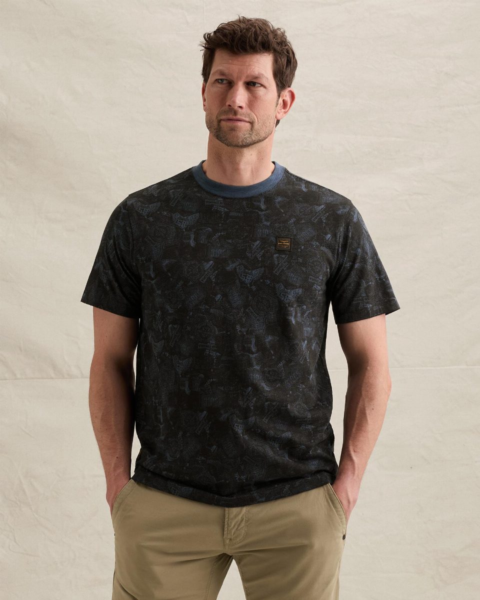 T-shirt van slub jersey met subtiel allover print – sargasso sea