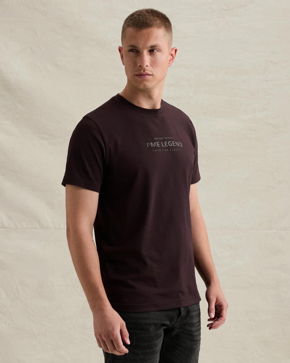 T-shirt van katoen met stretch en print – dark aubergine
