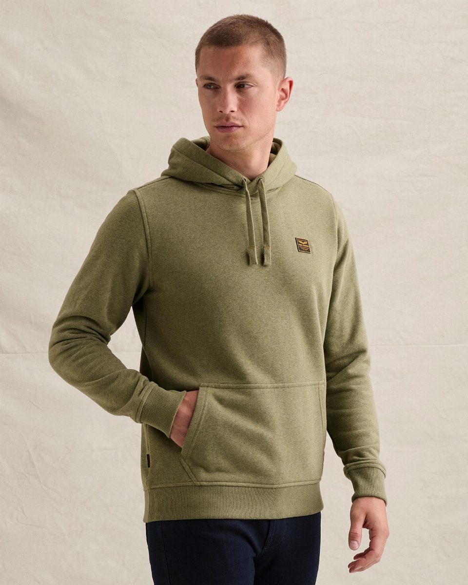 Hoodie met rubberen badge en kangoeroezak – loden green