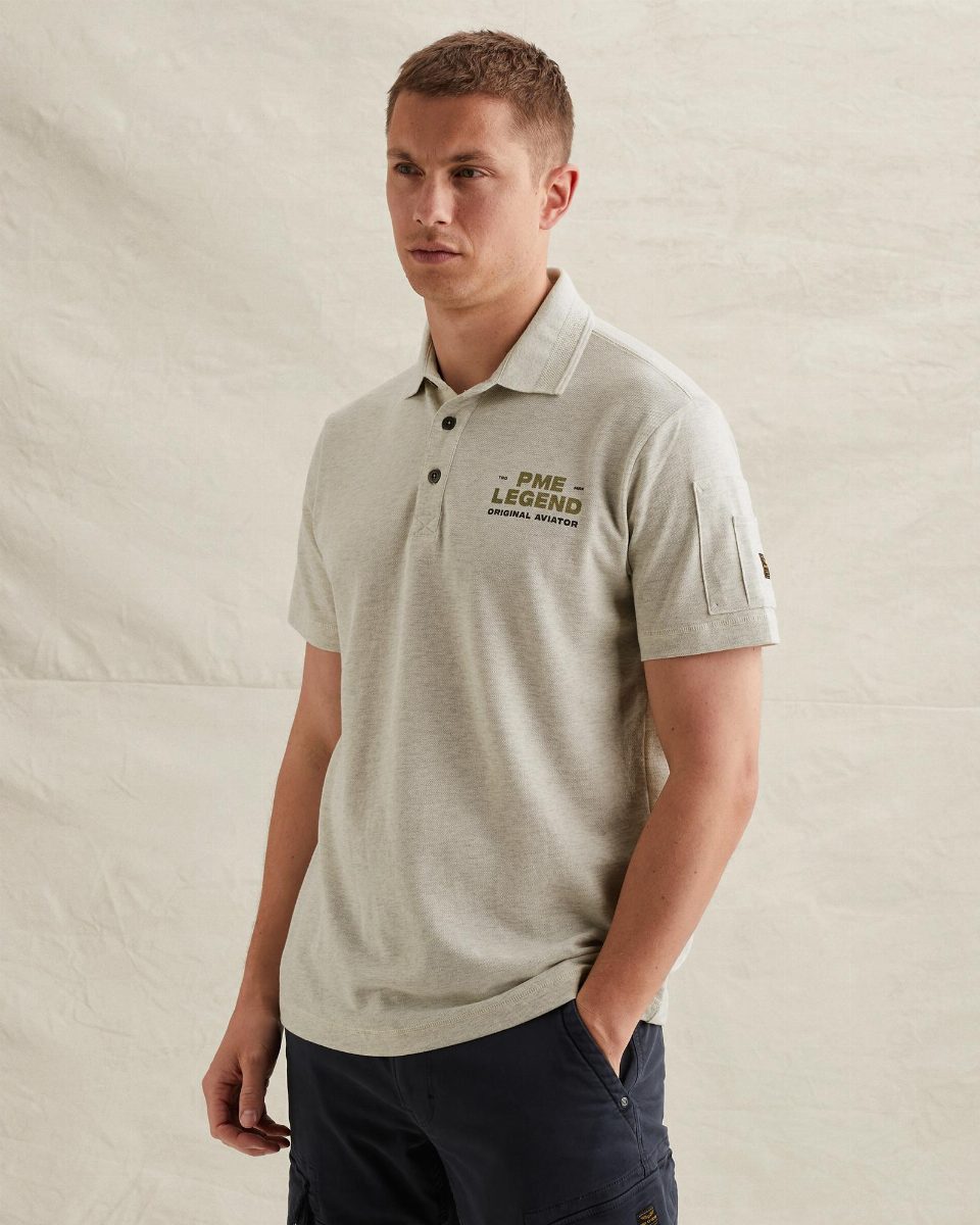 Polo van 100% katoen met flight pocket – bone white melee